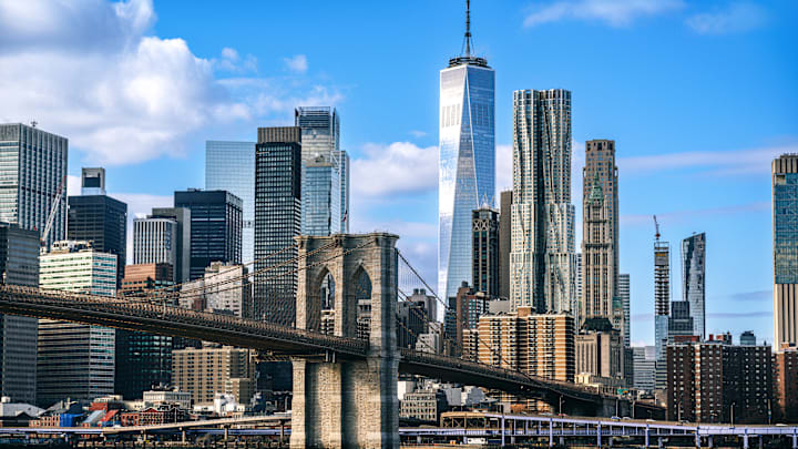 Iconic Brooklyn Bridge and Manhattan skyline Landscape in New York City