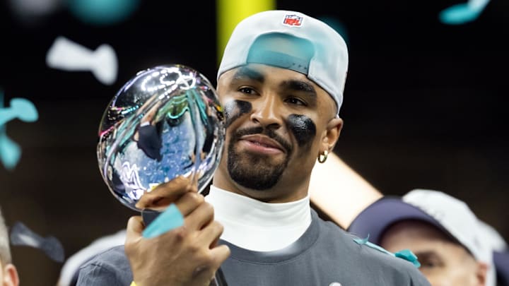 Eagles quarterback Jalen Hurts was named the MVP of Super Bowl LIX after he scored three touchdowns (two passing and one rushing) and set a Super Bowl record for quarterback rushing yards with 72.