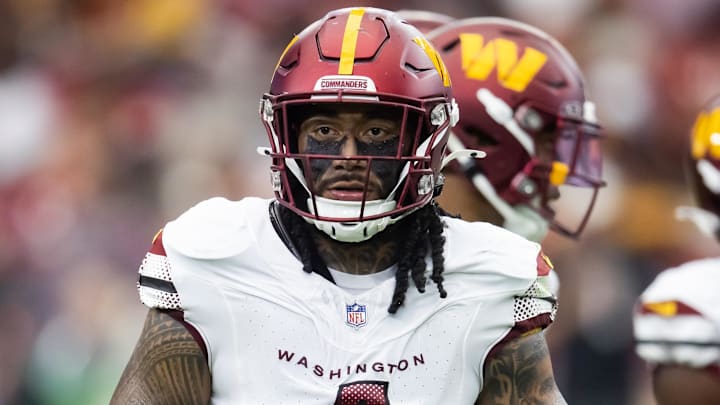 Washington Commanders linebacker Frankie Luvu (4) Mandatory Credit: Mark J. Rebilas-Imagn Images