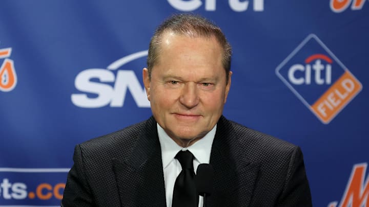 Dec 12, 2024; Flushing, NY, USA; New York Mets right fielder Juan Soto's agent Scott Boras during Soto's introductory press conference at Citi Field. Mandatory Credit: Brad Penner-Imagn Images Dec 12, 2024; Flushing, NY, USA; New York Mets right fielder Juan Soto's agent Scott Boras during Soto's introductory press conference at Citi Field. Mandatory Credit: Brad Penner-Imagn Images