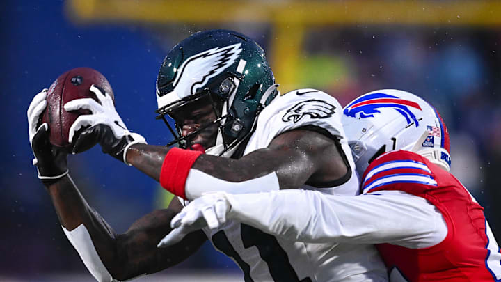 Philadelphia Eagles wide receiver A.J. Brown (11) catches a pass against the Buffalo Bills in the first quarter at Highmark Stadium.