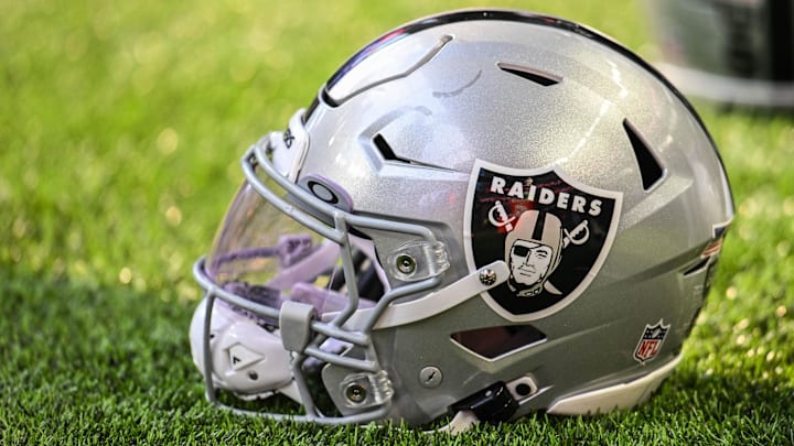 Aug 10, 2024; Minneapolis, Minnesota, USA; A Las Vegas Raiders helmet sits on the field before the game against the Minnesota Vikings at U.S. Bank Stadium. Mandatory Credit: Jeffrey Becker-Imagn Images Aug 10, 2024; Minneapolis, Minnesota, USA; A Las Vegas Raiders helmet sits on the field before the game against the Minnesota Vikings at U.S. Bank Stadium. Mandatory Credit: Jeffrey Becker-Imagn Images