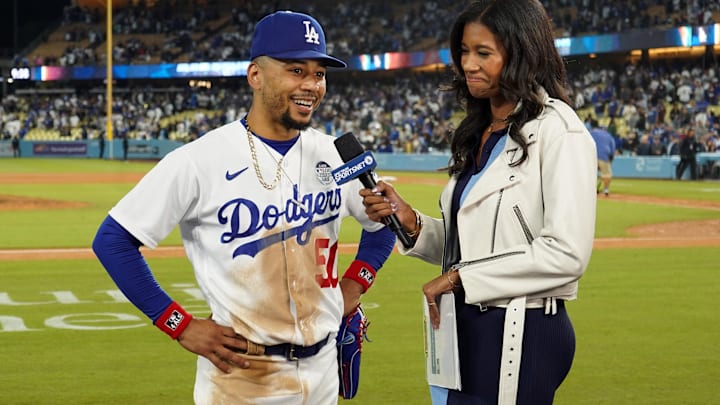 Jun 2, 2023; Los Angeles, California, USA; Los Angeles Dodgers right fielder Mookie Betts (50) is