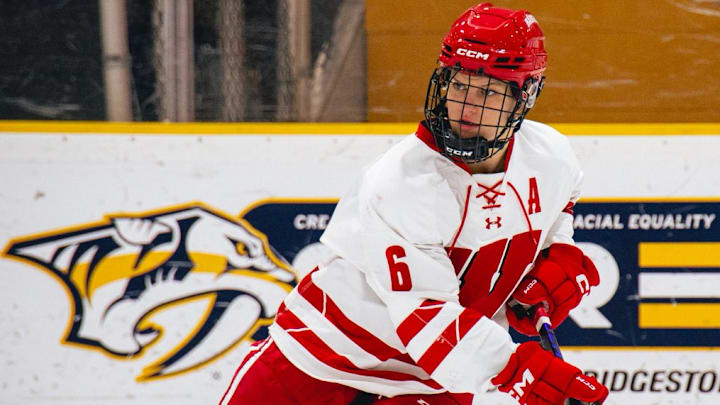 Graduate forward Lacey Eden helps lead Wisconsin to a 17-2 victory over Stonehill at the Smashville Women's Collegiate Hockey Showcase in Nashville on Nov. 30.
