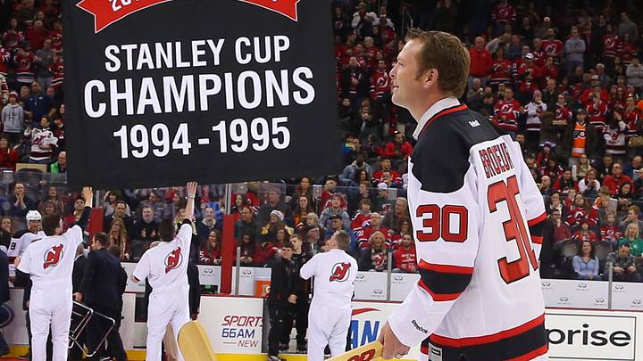 New Jersey Devils goaltender of the 1995 Stanley Cup champion Martin Brodeur (30): Ed Mulholland-Imagn Images New Jersey Devils goaltender of the 1995 Stanley Cup champion Martin Brodeur (30): Ed Mulholland-Imagn Images