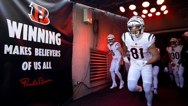Cincinnati Bengals wide receiver Jermaine Burton (81) runs onto the field before the NFL game against the Philadelphia Eagles at Paycor Stadium in Cincinnati on Sunday, Oct. 27, 2024. Cincinnati Bengals wide receiver Jermaine Burton (81) runs onto the field before the NFL game against the Philadelphia Eagles at Paycor Stadium in Cincinnati on Sunday, Oct. 27, 2024.