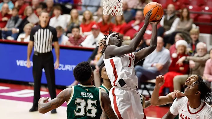 Alabama forward Taylor Bol Bowen (7) in action against USF at Coleman Coliseum in Tuscaloosa, AL on Wednesday, Dec 17, 2025. Alabama forward Taylor Bol Bowen (7) in action against USF at Coleman Coliseum in Tuscaloosa, AL on Wednesday, Dec 17, 2025.