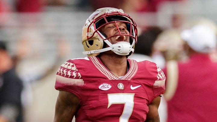 Florida State Seminoles defensive back Jarrian Jones (7) celebrates a big stop by the defense. The Florida State Seminoles defeated the Syracuse Orange 33-30 to get their first win of the season Saturday, Oct. 2, 2021.
Fsu V Syracuse1982 Florida State Seminoles defensive back Jarrian Jones (7) celebrates a big stop by the defense. The Florida State Seminoles defeated the Syracuse Orange 33-30 to get their first win of the season Saturday, Oct. 2, 2021.
Fsu V Syracuse1982