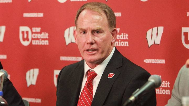 University of Wisconsin athletic director Shawn Eichorst answers a question during his introductory press conference on Tuesday July 7, 2026 at Camp Randall Stadium in Madison, Wisconsin.