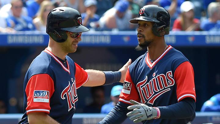 Aug 27, 2017; Toronto, Ontario, CAN; Minnesota Twins center fielder Byron Buxton (25) is greeted by first baseman Joe Mauer (7) after hitting a home run to score them both in the fourth inning against Toronto Blue Jays at Rogers Centre. Mandatory Credit: Dan Hamilton-Imagn Images Aug 27, 2017; Toronto, Ontario, CAN; Minnesota Twins center fielder Byron Buxton (25) is greeted by first baseman Joe Mauer (7) after hitting a home run to score them both in the fourth inning against Toronto Blue Jays at Rogers Centre. Mandatory Credit: Dan Hamilton-Imagn Images
