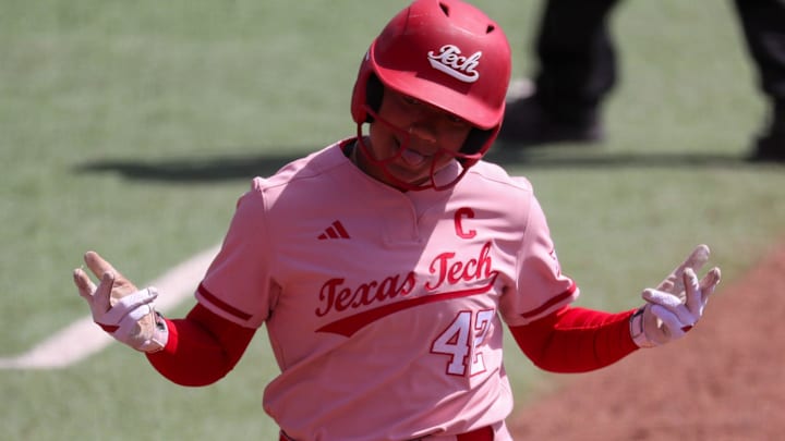 Texas Tech's Mihyia Davis gestures after hitting a home run against Iowa State during a Big 12 Conference softball game, Sunday, March 29, 2026, at Tracy Sellers Field. Texas Tech's Mihyia Davis gestures after hitting a home run against Iowa State during a Big 12 Conference softball game, Sunday, March 29, 2026, at Tracy Sellers Field.