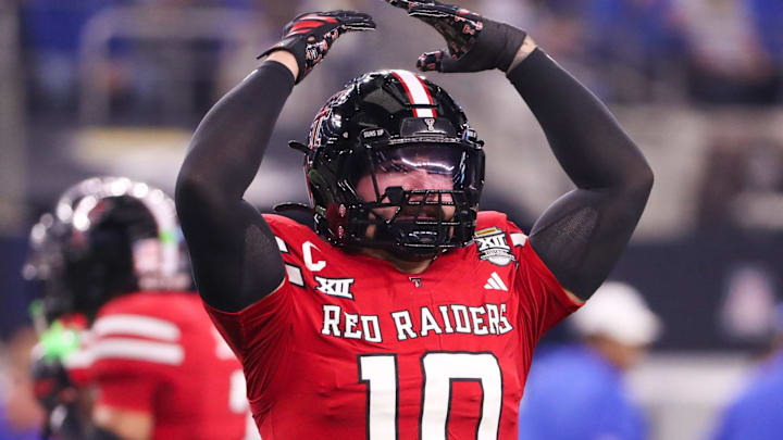 Texas Tech's Jacob Rodriguez asks for more crowd noise during the Big 12 Championship football game, Saturday, Nov. 6, 2025, at AT&T Stadium in Arlington. Texas Tech's Jacob Rodriguez asks for more crowd noise during the Big 12 Championship football game, Saturday, Nov. 6, 2025, at AT&T Stadium in Arlington.