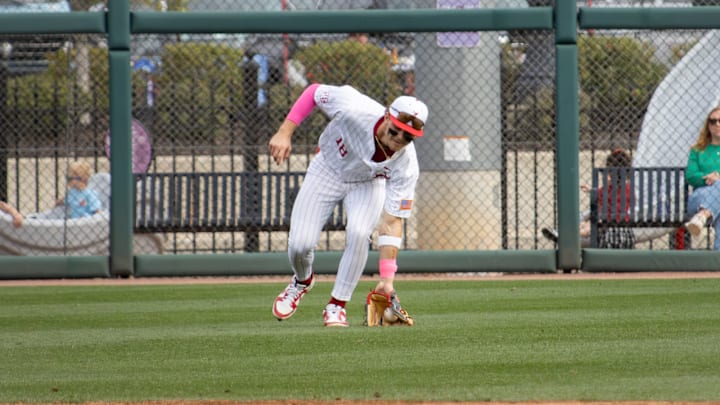 Alabama infielder Justin Osterhouse grabs the ball in the second game of the series against Rhode Island on Feb. 21, 2026. Alabama infielder Justin Osterhouse grabs the ball in the second game of the series against Rhode Island on Feb. 21, 2026.