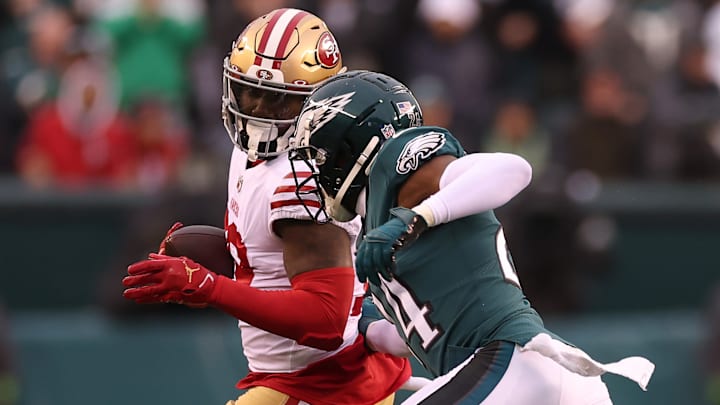 San Francisco 49ers cornerback Deebo Samuel (L) versus Philadelphia Eagles cornerback James Bradberry (R)