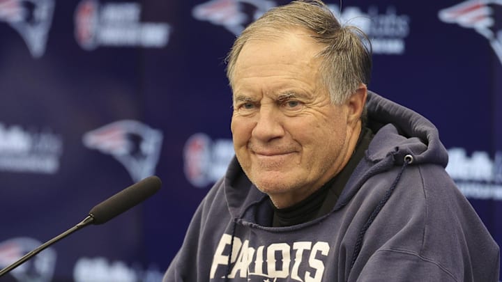Nov 10, 2023; Frankfurt, Germany;  New England Patriots head coach Bill Belichick speaks to the
