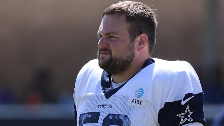 Dallas Cowboys guard Cooper Beebe (56) during training camp at the River Ridge Playing Fields in Oxnard, California.  Mandatory Credit: Jason Parkhurst-Imagn Images
