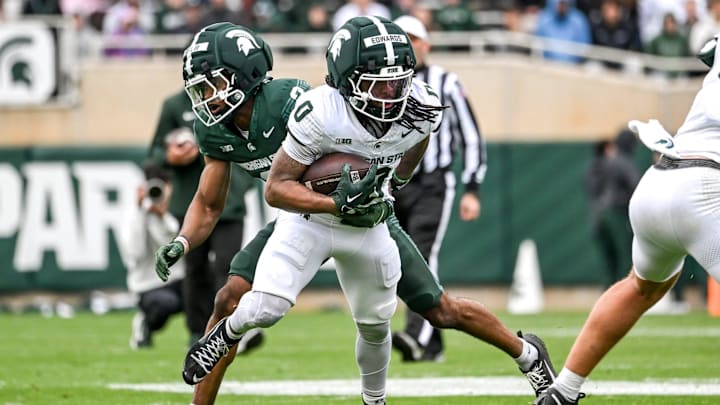 Michigan State's Cam Edwards runs the ball during the football Spring Showcase on Saturday, April 18, 2026, at Spartan Stadium in East Lansing.