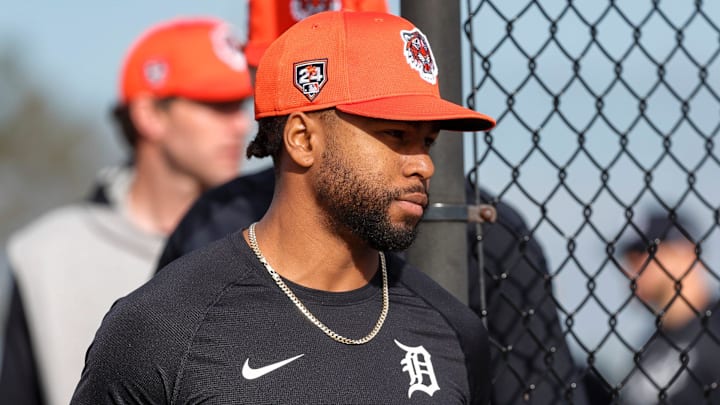 Detroit Tigers pitcher Devin Sweet warms up during spring training at Tigertown in Lakeland, Fla. on Tuesday, Feb. 13, 2024 Detroit Tigers pitcher Devin Sweet warms up during spring training at Tigertown in Lakeland, Fla. on Tuesday, Feb. 13, 2024