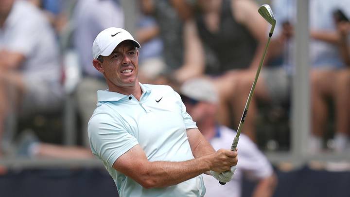 Jun 16, 2024; Pinehurst, North Carolina, USA; Rory McIlroy hits from the sixth tee box during the final round of the U.S. Open golf tournament. Mandatory Credit: Jim Dedmon-USA TODAY Sports Jun 16, 2024; Pinehurst, North Carolina, USA; Rory McIlroy hits from the sixth tee box during the final round of the U.S. Open golf tournament. Mandatory Credit: Jim Dedmon-USA TODAY Sports