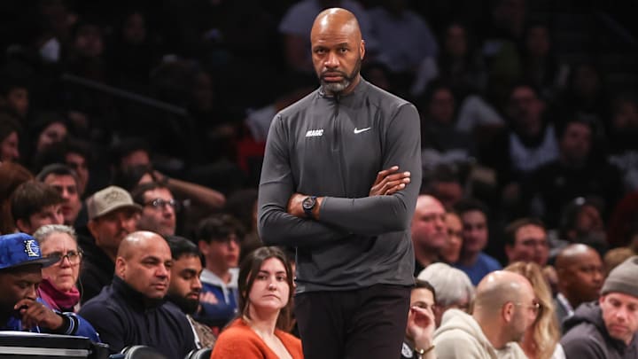 Nov 29, 2024; Brooklyn, New York, USA;  Orlando Magic head coach Jamahl Mosley at Barclays Center. Mandatory Credit: Wendell Cruz-Imagn Images
