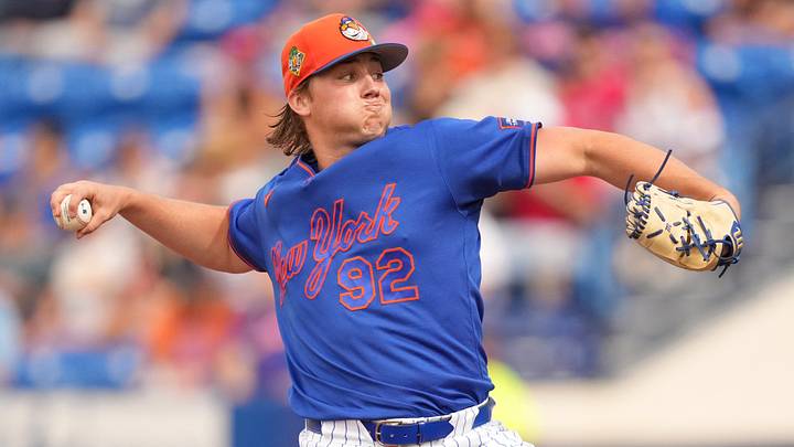 Mar 1, 2026; Port St. Lucie, Florida, USA; New York Mets pitcher Jack Wenninger (92) pitches in the fifth inning against the Houston Astros at Clover Park. Mandatory Credit: Jim Rassol-Imagn Images Mar 1, 2026; Port St. Lucie, Florida, USA; New York Mets pitcher Jack Wenninger (92) pitches in the fifth inning against the Houston Astros at Clover Park. Mandatory Credit: Jim Rassol-Imagn Images