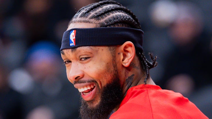 Raptors forward Brandon Ingram reacts during game against the Nets. 