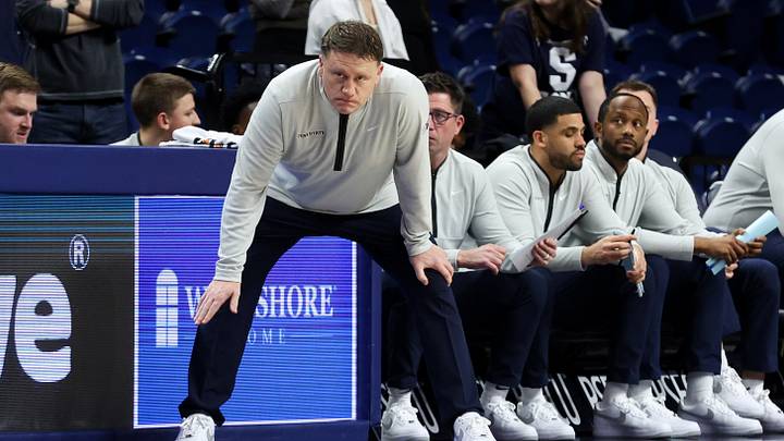 Penn State Nittany Lions head coach Mike Rhoades looks on from the bench against the Rutgers Scarlet Knights at Bryce Jordan Center. Penn State Nittany Lions head coach Mike Rhoades looks on from the bench against the Rutgers Scarlet Knights at Bryce Jordan Center.