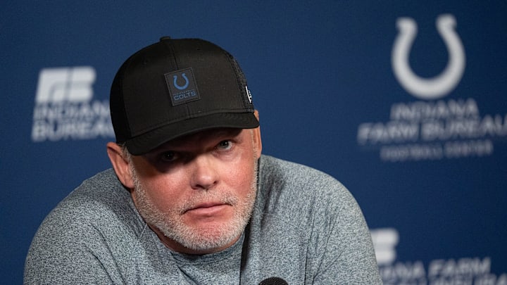 Indianapolis Colts general manager Chris Ballard speaks with the media