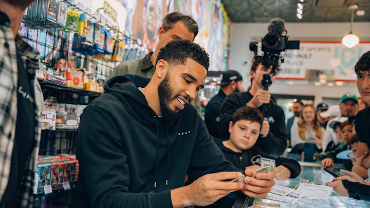 Jayson Tatum attends Hobby Rip Night. Courtesy: Topps