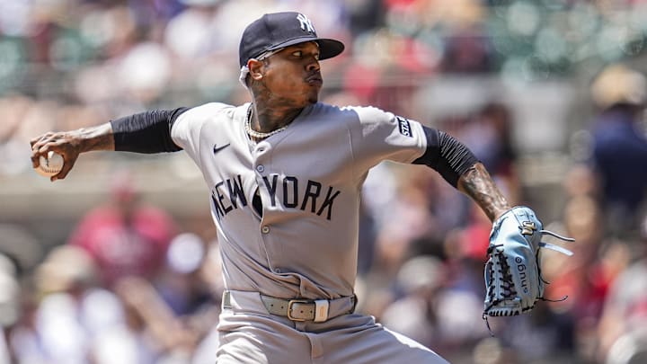 Jul 20, 2025; Cumberland, Georgia, USA; New York Yankees starting pitcher Marcus Stroman (0) pitches against the Atlanta Braves during the first inning at Truist Park. Mandatory Credit: Dale Zanine-Imagn Images Jul 20, 2025; Cumberland, Georgia, USA; New York Yankees starting pitcher Marcus Stroman (0) pitches against the Atlanta Braves during the first inning at Truist Park. Mandatory Credit: Dale Zanine-Imagn Images