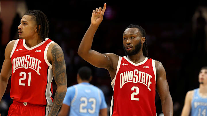 Ohio State guard Bruce Thornton (2) and forward Devin Royal (21) against Indiana State at Value City Arena. Ohio State guard Bruce Thornton (2) and forward Devin Royal (21) against Indiana State at Value City Arena.