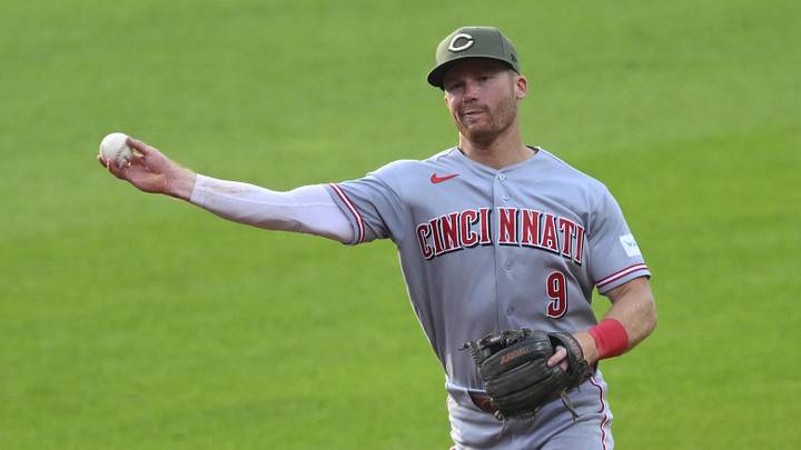 May 16, 2026; Cleveland, Ohio, USA; Cincinnati Reds second baseman Matt McLain (9) throws to first base in the fourth inning against the Cleveland Guardians at Progressive Field. Mandatory Credit: David Richard-Imagn Images May 16, 2026; Cleveland, Ohio, USA; Cincinnati Reds second baseman Matt McLain (9) throws to first base in the fourth inning against the Cleveland Guardians at Progressive Field. Mandatory Credit: David Richard-Imagn Images