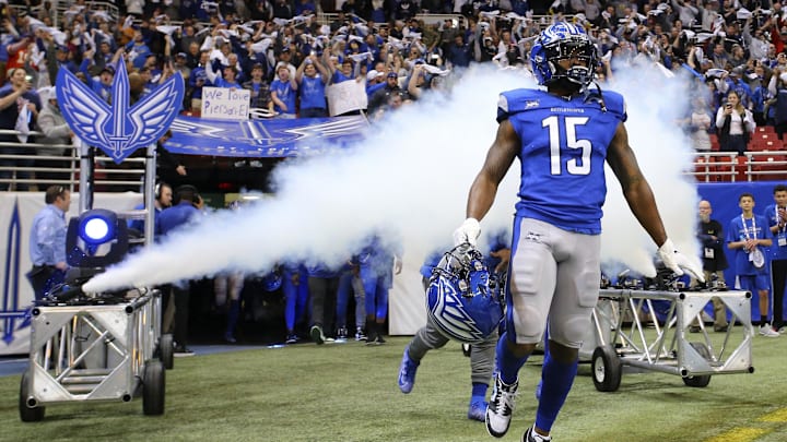 Feb 23, 2020; St. Louis, Missouri, USA; St. Louis Battlehawks wide receiver De'Mornay Pierson-El (15) is introduced to the crowd prior to the start of an XFL game between the St. Louis Battlehawks and the NY Guardians at The Dome at America's Center. Mandatory Credit: Billy Hurst-Imagn Images
