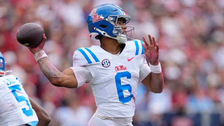Ole Miss Rebels quarterback Trinidad Chambliss (6) throws a pass during a college football game between the University of Oklahoma Sooners (OU) and the Ole Miss Rebels at Gaylord Family Ð Oklahoma Memorial Stadium in Norman, Okla., Saturday, Oct. 25, 2025. Ole Miss won 34-26. Ole Miss Rebels quarterback Trinidad Chambliss (6) throws a pass during a college football game between the University of Oklahoma Sooners (OU) and the Ole Miss Rebels at Gaylord Family Ð Oklahoma Memorial Stadium in Norman, Okla., Saturday, Oct. 25, 2025. Ole Miss won 34-26.