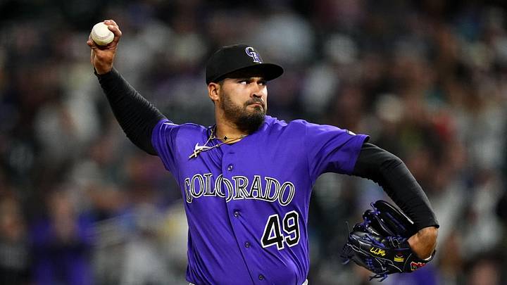 Apr 7, 2026; Denver, Colorado, USA; Colorado Rockies relief pitcher Antonio Senzatela (49) delivers a pitch in the ninth inning against the Houston Astros at Coors Field. Mandatory Credit: Ron Chenoy-Imagn Images Apr 7, 2026; Denver, Colorado, USA; Colorado Rockies relief pitcher Antonio Senzatela (49) delivers a pitch in the ninth inning against the Houston Astros at Coors Field. Mandatory Credit: Ron Chenoy-Imagn Images