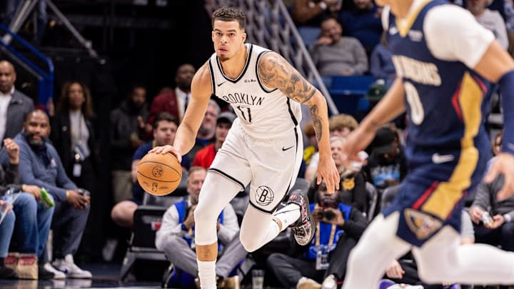 Jan 14, 2026; New Orleans, Louisiana, USA;  Brooklyn Nets forward Michael Porter Jr. (17) brings the ball up court against the New Orleans Pelicans during the first half at Smoothie King Center. Mandatory Credit: Stephen Lew-Imagn Images