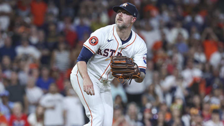 Jun 4, 2024; Houston, Texas, USA; Houston Astros relief pitcher Ryan Pressly (55) delivers a pitch during the ninth inning against the St. Louis Cardinals at Minute Maid Park Jun 4, 2024; Houston, Texas, USA; Houston Astros relief pitcher Ryan Pressly (55) delivers a pitch during the ninth inning against the St. Louis Cardinals at Minute Maid Park