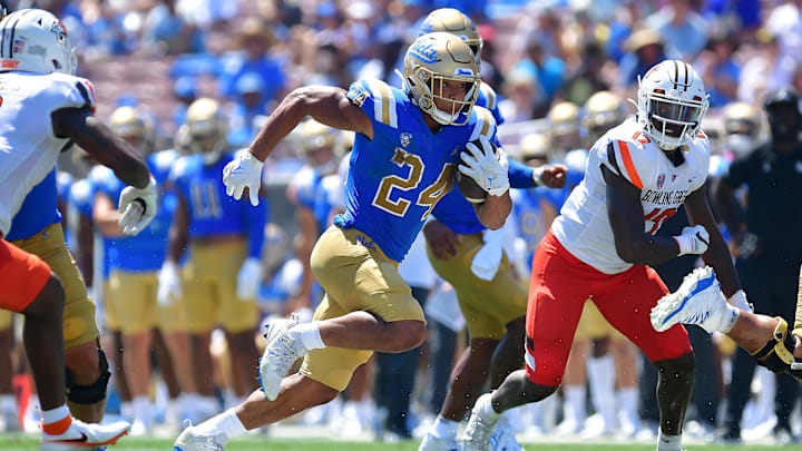 Sep 3, 2022; Pasadena, California, USA; UCLA Bruins running back Zach Charbonnet (24) runs the ball