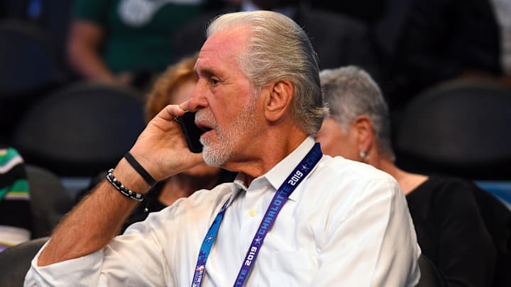 Feb 17, 2019; Charlotte, NC, USA; Miami Heat general manager Pat Riley during the 2019 NBA All-Star Game at Spectrum Center. Mandatory Credit: Bob Donnan-Imagn Images Feb 17, 2019; Charlotte, NC, USA; Miami Heat general manager Pat Riley during the 2019 NBA All-Star Game at Spectrum Center. Mandatory Credit: Bob Donnan-Imagn Images