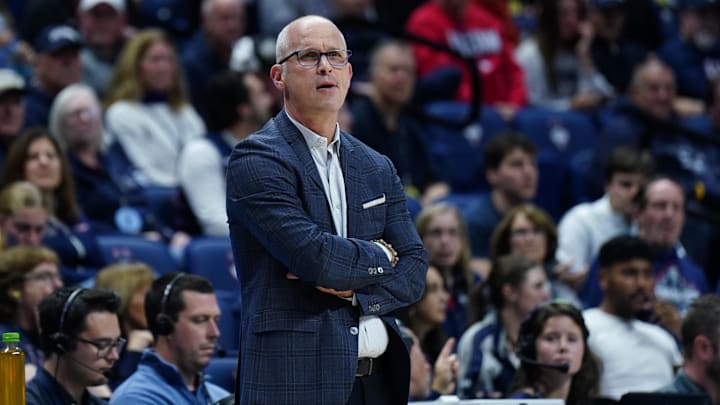 Nov 3, 2025; Storrs, Connecticut, USA; UConn Huskies head coach Dan Hurley watches from the sideline as they take on the New Haven Chargers at Harry A. Gampel Pavilion. Mandatory Credit: David Butler II-Imagn Images Nov 3, 2025; Storrs, Connecticut, USA; UConn Huskies head coach Dan Hurley watches from the sideline as they take on the New Haven Chargers at Harry A. Gampel Pavilion. Mandatory Credit: David Butler II-Imagn Images