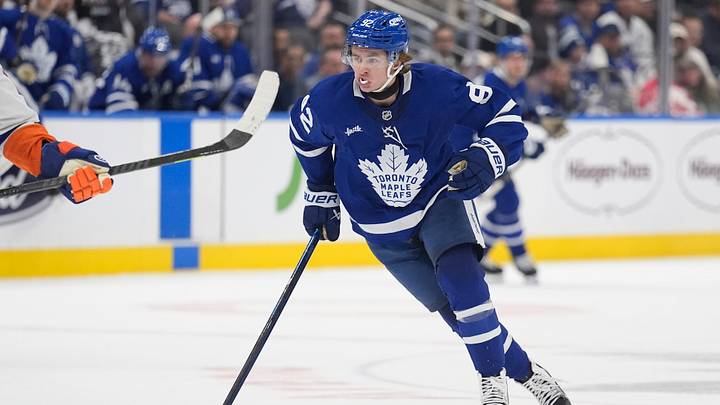 Oct 17, 2026; Toronto, Ontario, CAN; Toronto Maple Leafs forward Gavin McKenna (92) skates against the New York Islanders during the third period at Scotiabank Arena. Mandatory Credit: John E. Sokolowski-Imagn Images Oct 17, 2026; Toronto, Ontario, CAN; Toronto Maple Leafs forward Gavin McKenna (92) skates against the New York Islanders during the third period at Scotiabank Arena. Mandatory Credit: John E. Sokolowski-Imagn Images