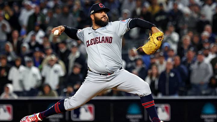 Oct 15, 2024: Cleveland Guardians pitcher Pedro Avila (60) pitches during the sixth inning against the New York Yankees in game two of the ALCS for the 2024 MLB Playoffs at Yankee Stadium. Credit: Vincent Carchietta-Imagn Images