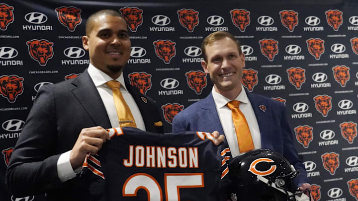 Chicago Bears general manager Ryan Poles and head coach Ben Johnson
