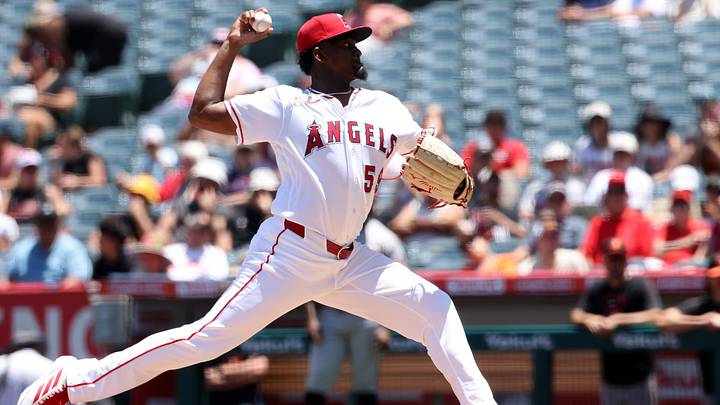 Jun 24, 2026; Anaheim, California, USA; Los Angeles Angels pitcher Jose Soriano (59) pitches during the second inning against the Baltimore Orioles at Angel Stadium. Mandatory Credit: Kiyoshi Mio-Imagn Images Jun 24, 2026; Anaheim, California, USA; Los Angeles Angels pitcher Jose Soriano (59) pitches during the second inning against the Baltimore Orioles at Angel Stadium. Mandatory Credit: Kiyoshi Mio-Imagn Images
