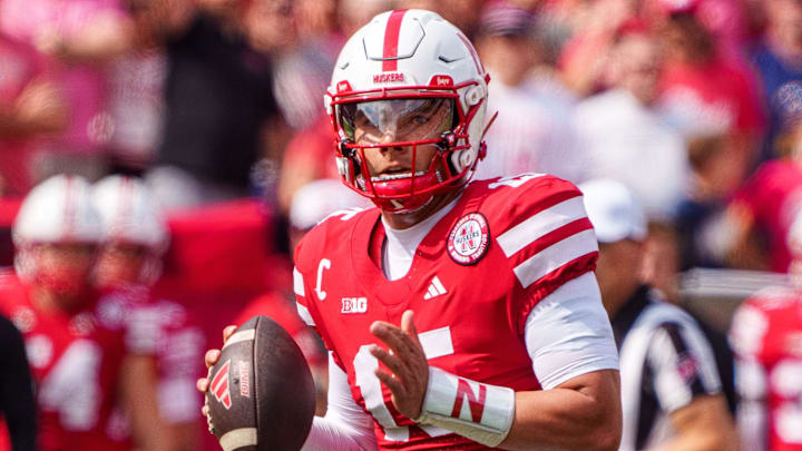 Dylan Raiola looks to pass against the Michigan Wolverines. Dylan Raiola looks to pass against the Michigan Wolverines.
