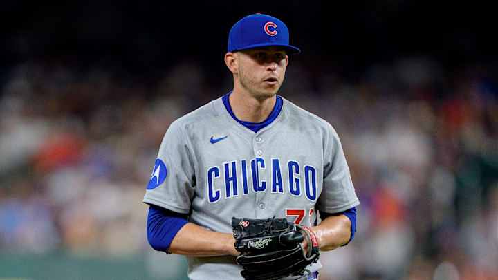Chicago Cubs reliever Chris Flexen stares down the Houston Astros.