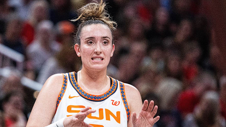 Jun 17, 2025; Indianapolis, Indiana, USA; Connecticut Sun guard Marina Mabrey (3) in the first half against the Indiana Fever at Gainbridge Fieldhouse. Mandatory Credit: Trevor Ruszkowski-Imagn Images Jun 17, 2025; Indianapolis, Indiana, USA; Connecticut Sun guard Marina Mabrey (3) in the first half against the Indiana Fever at Gainbridge Fieldhouse. Mandatory Credit: Trevor Ruszkowski-Imagn Images