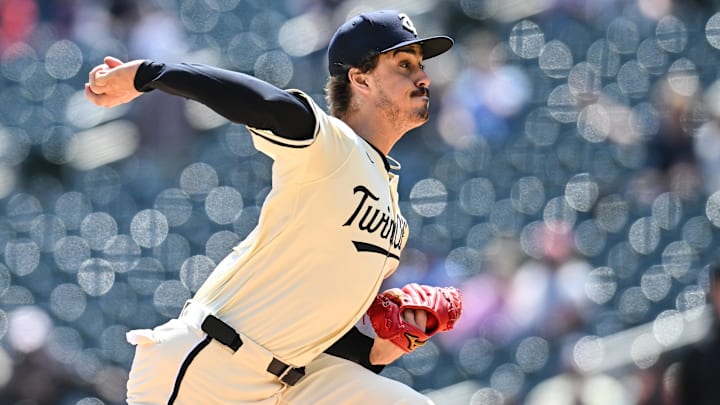 Apr 27, 2025; Minneapolis, Minnesota, USA; Minnesota Twins pitcher Joe Ryan (41) throws a pitch against the Los Angeles Angels during the first inning at Target Field. Apr 27, 2025; Minneapolis, Minnesota, USA; Minnesota Twins pitcher Joe Ryan (41) throws a pitch against the Los Angeles Angels during the first inning at Target Field.
