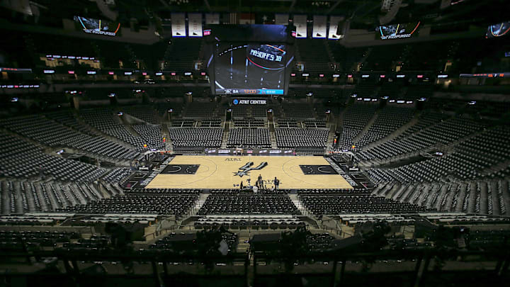 Apr 22, 2018; San Antonio, TX, USA; A general view of AT&T Center before the start of game four of the first round of the 2018 NBA Playoffs at AT&T Center. Mandatory Credit: John Glaser-Imagn Images