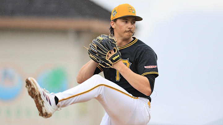 Mar 12, 2026; Bradenton, Florida, USA; Pittsburgh Pirates starting pitcher Bubba Chandler (36) during the third inning against the Atlanta Braves at LECOM Park. Mandatory Credit: Kim Klement Neitzel-Imagn Images Mar 12, 2026; Bradenton, Florida, USA; Pittsburgh Pirates starting pitcher Bubba Chandler (36) during the third inning against the Atlanta Braves at LECOM Park. Mandatory Credit: Kim Klement Neitzel-Imagn Images